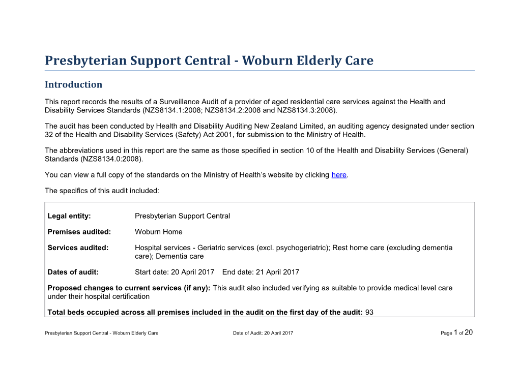 Presbyterian Support Central - Woburn Elderly Care