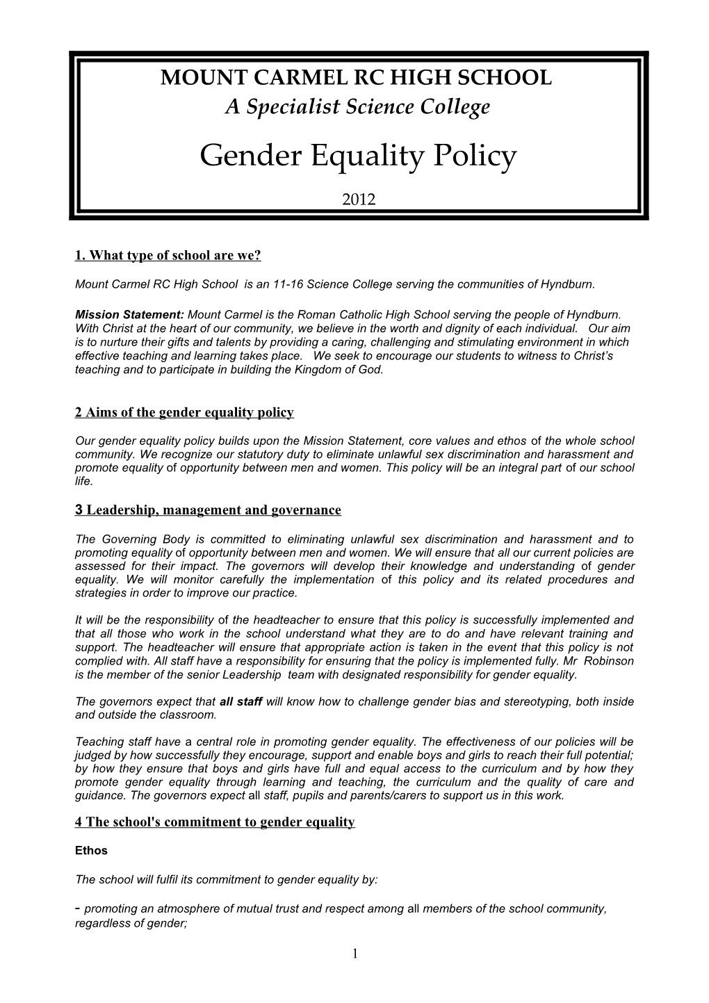 2 Aims of the Gender Equality Policy