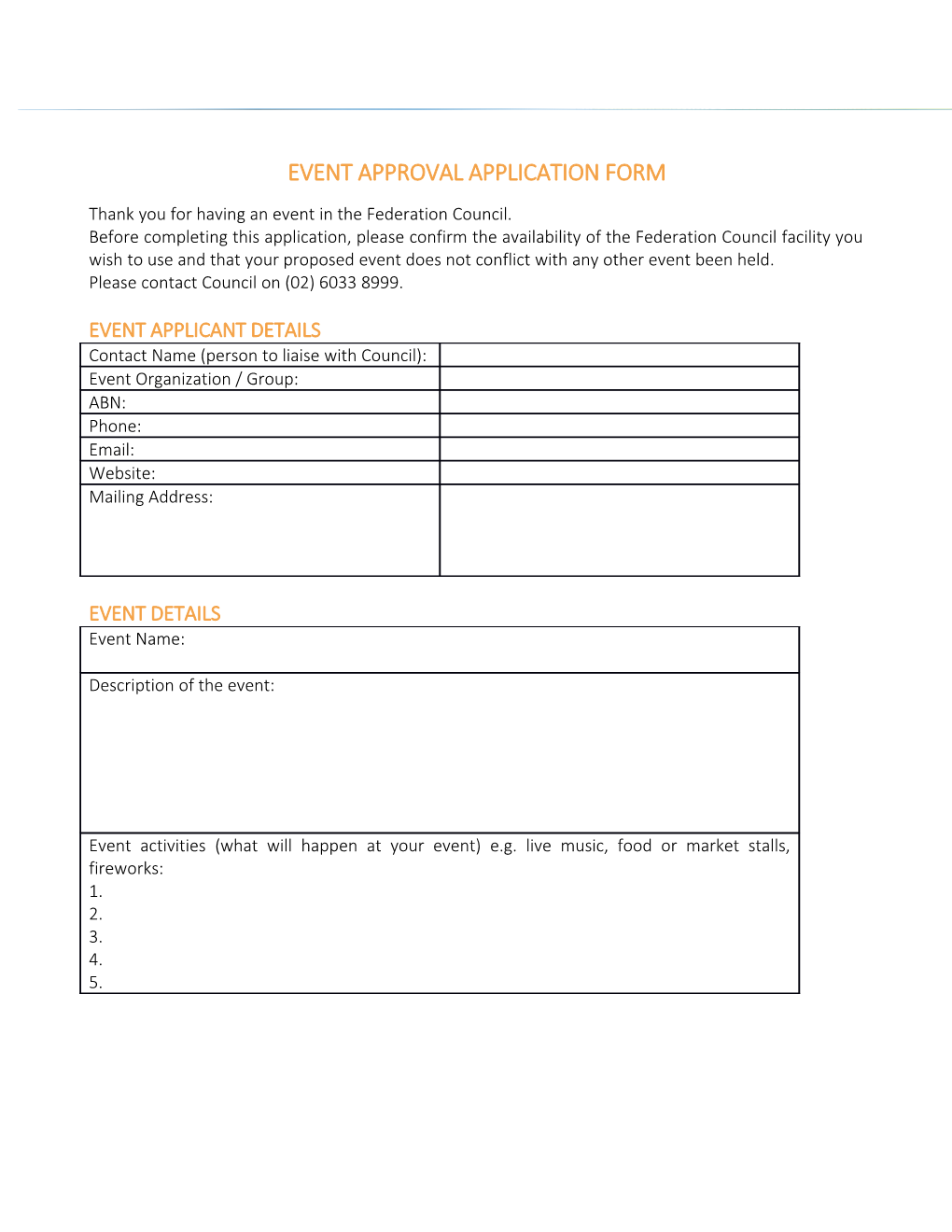 Event Approval Application Form