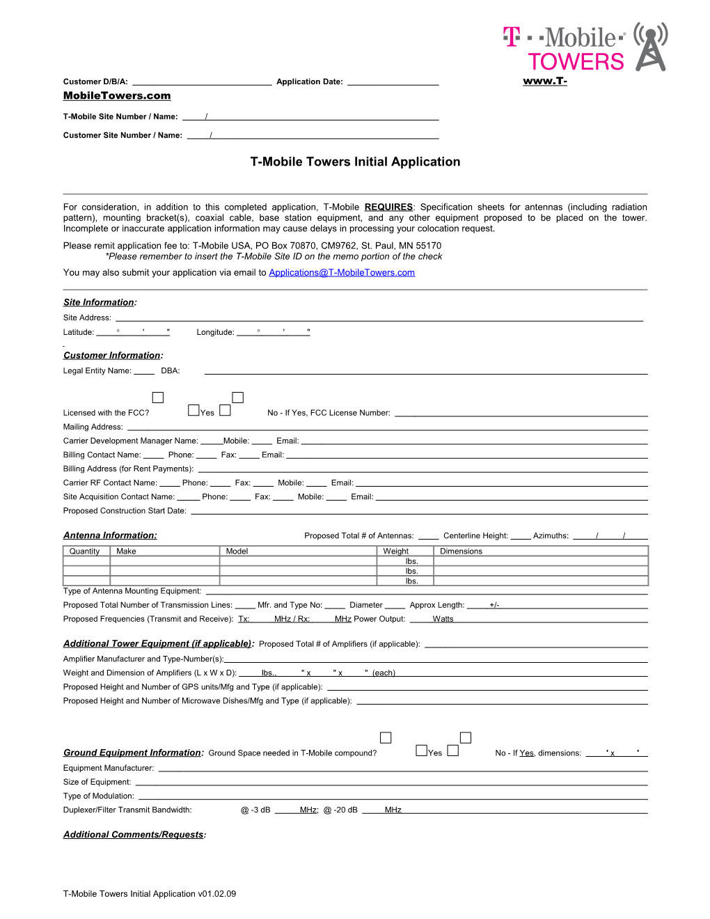 Site Marketing Program Application Form