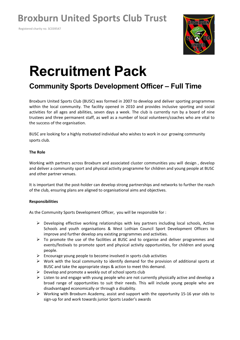 Community Sports Development Officer Full Time