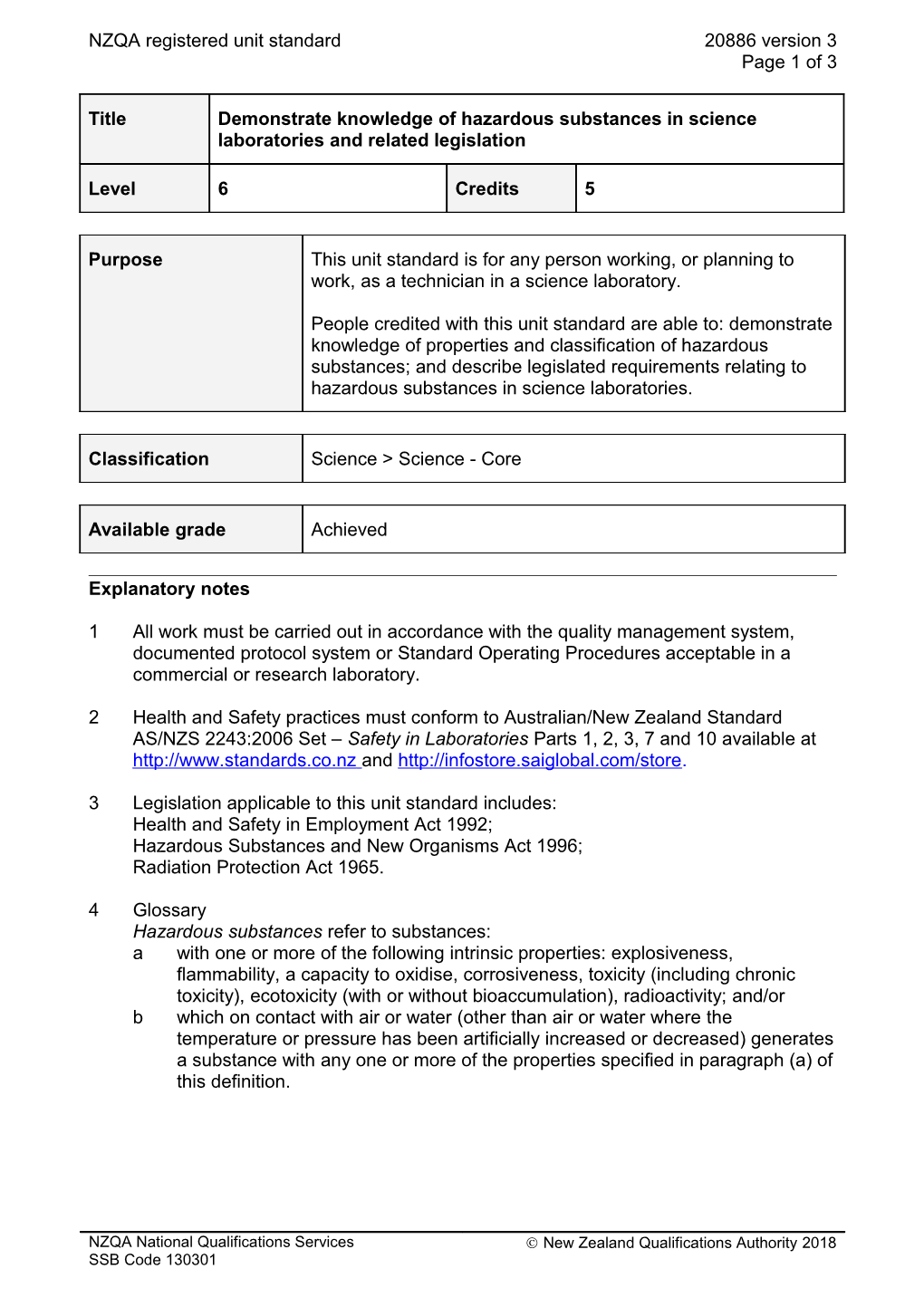 20886 Demonstrate Knowledge of Hazardous Substances in Science Laboratories and Related