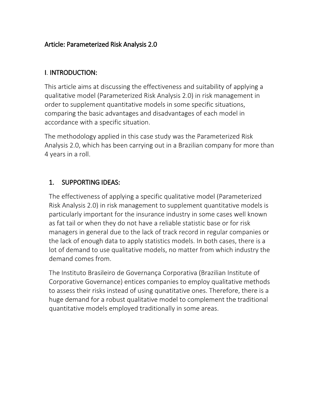 Article: Parameterized Risk Analysis 2.0