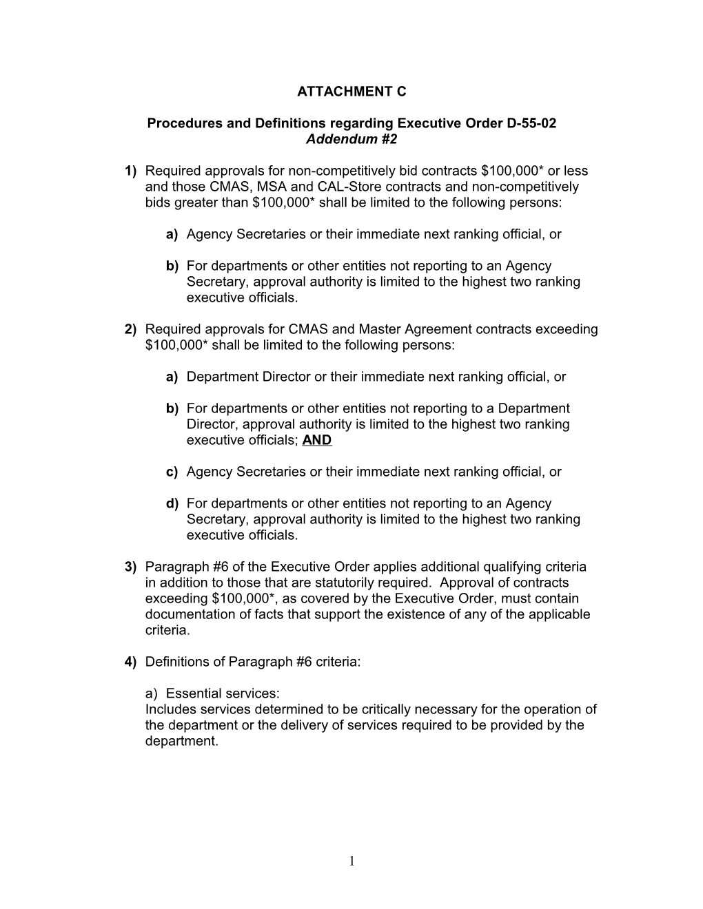 Procedures and Definitions Regarding Executive Order D-55-02