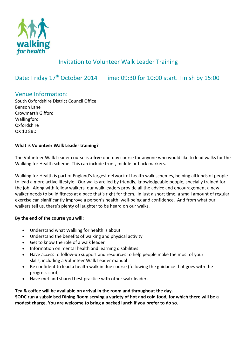 Invitation to Volunteer Walk Leader Training