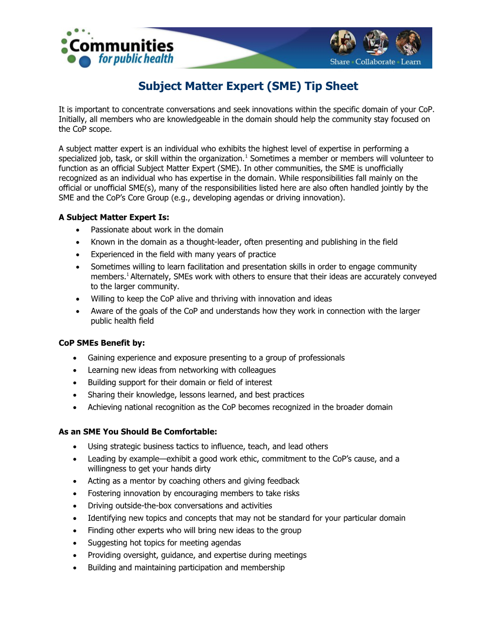 Subject Matter Expert (SME) Tip Sheet