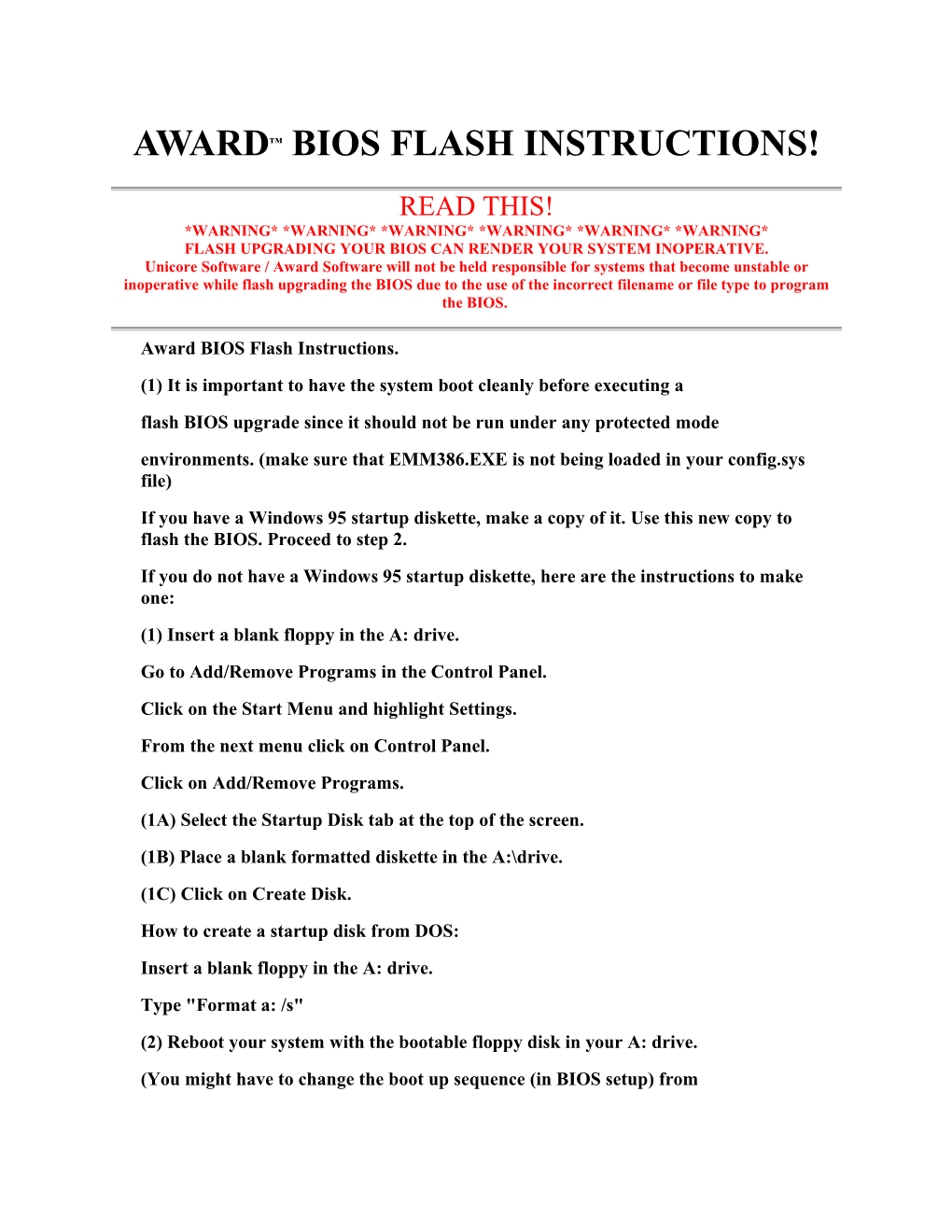 Award Bios Flash Instructions