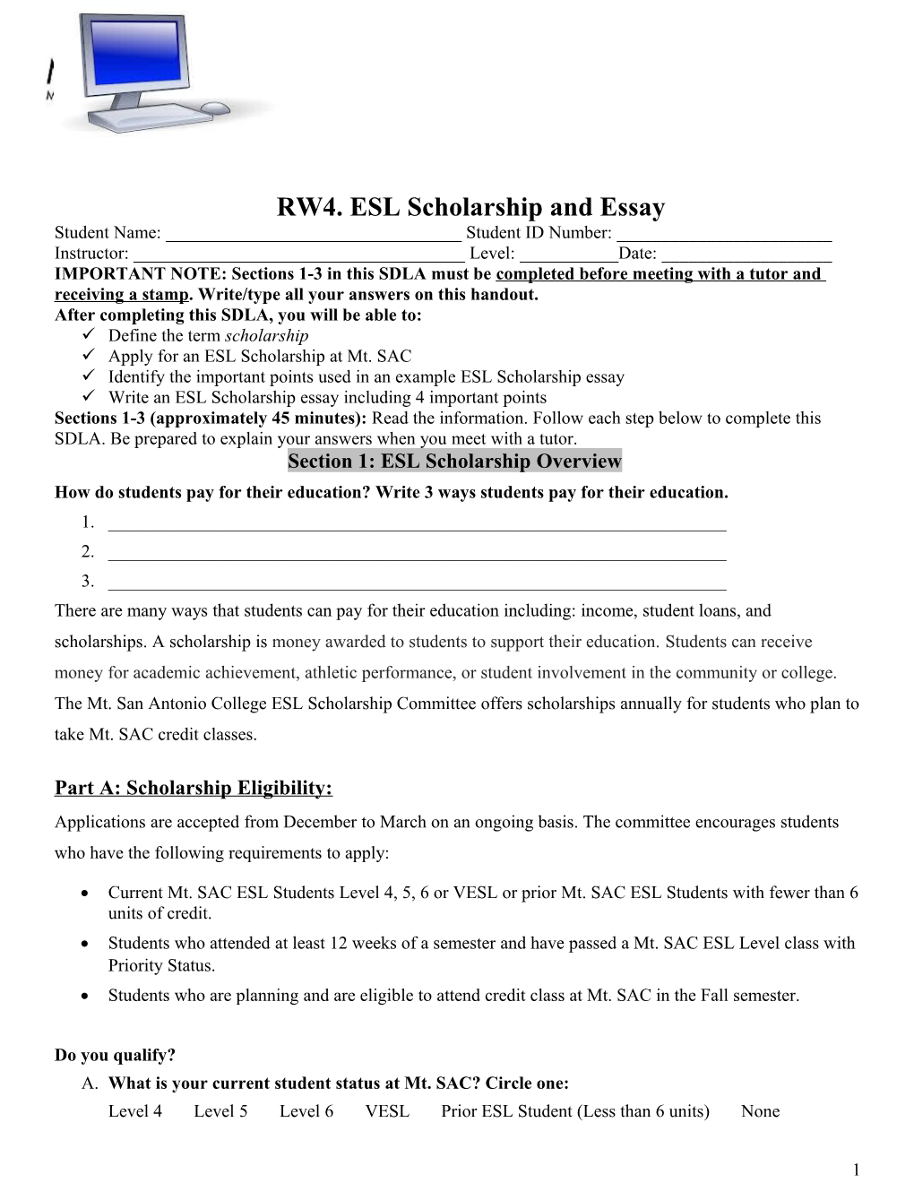 RW4. ESL Scholarship and Essay