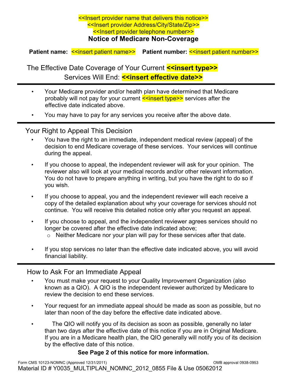 Notice of Medicare Noncoverage