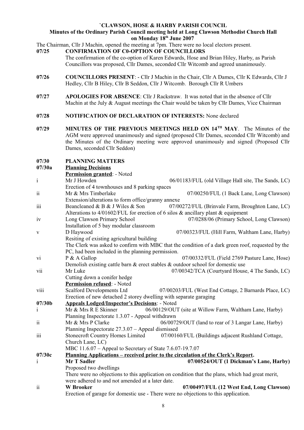 Clawson, Hose & Harby Parish Council