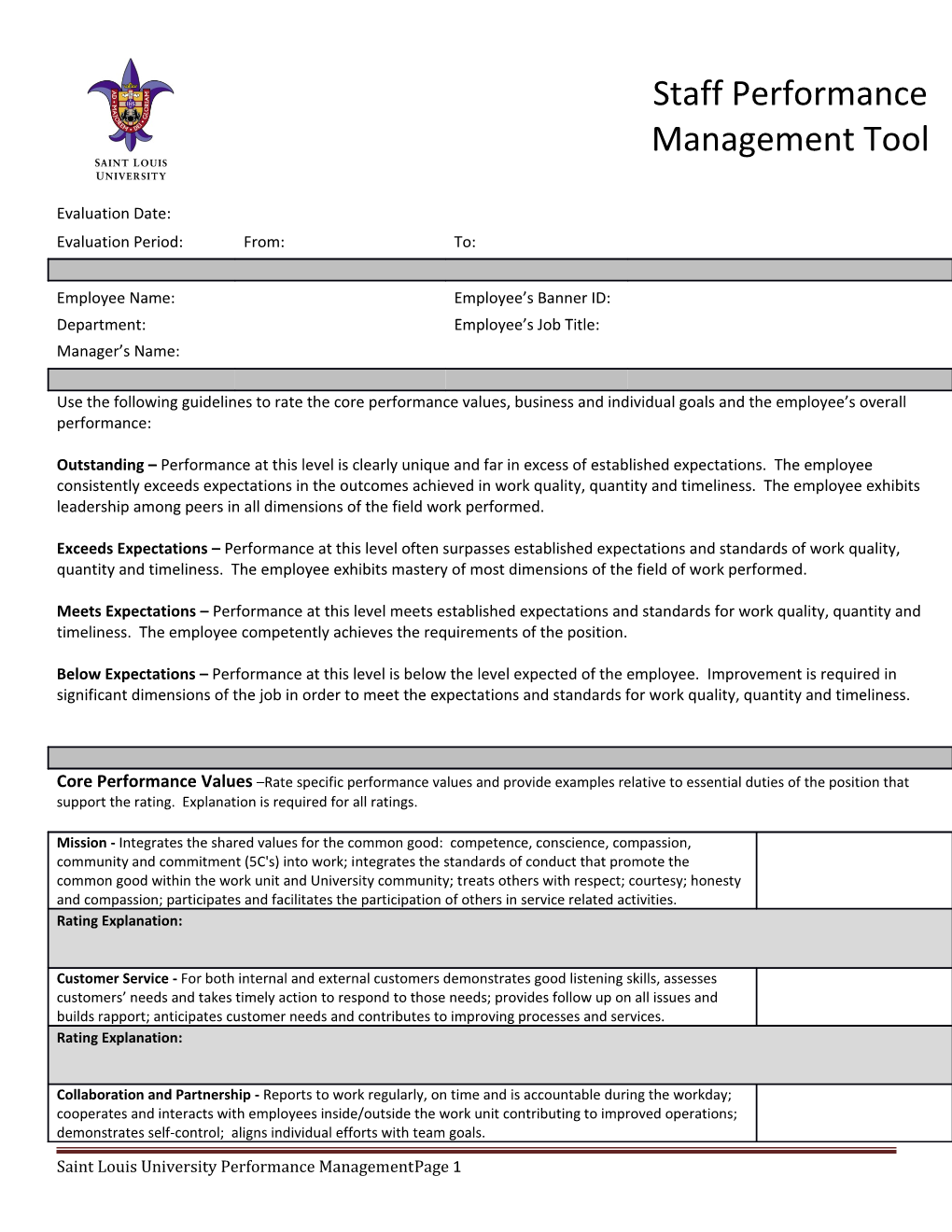 Saint Louis University Performance Management Page 1