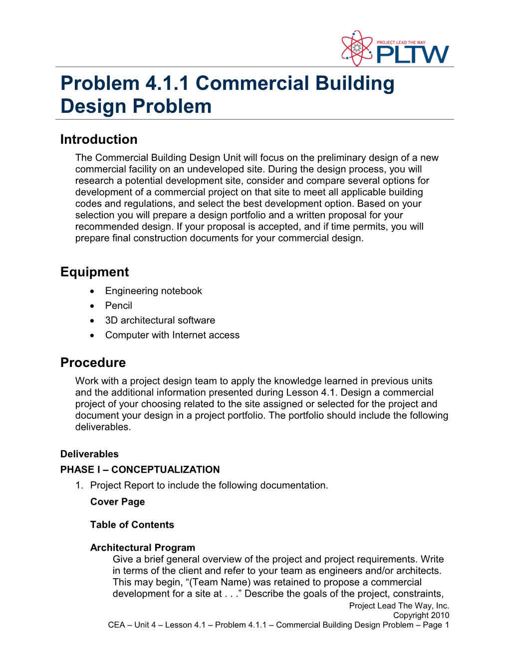 Project 4.1.1 Commercial Building Design Problem