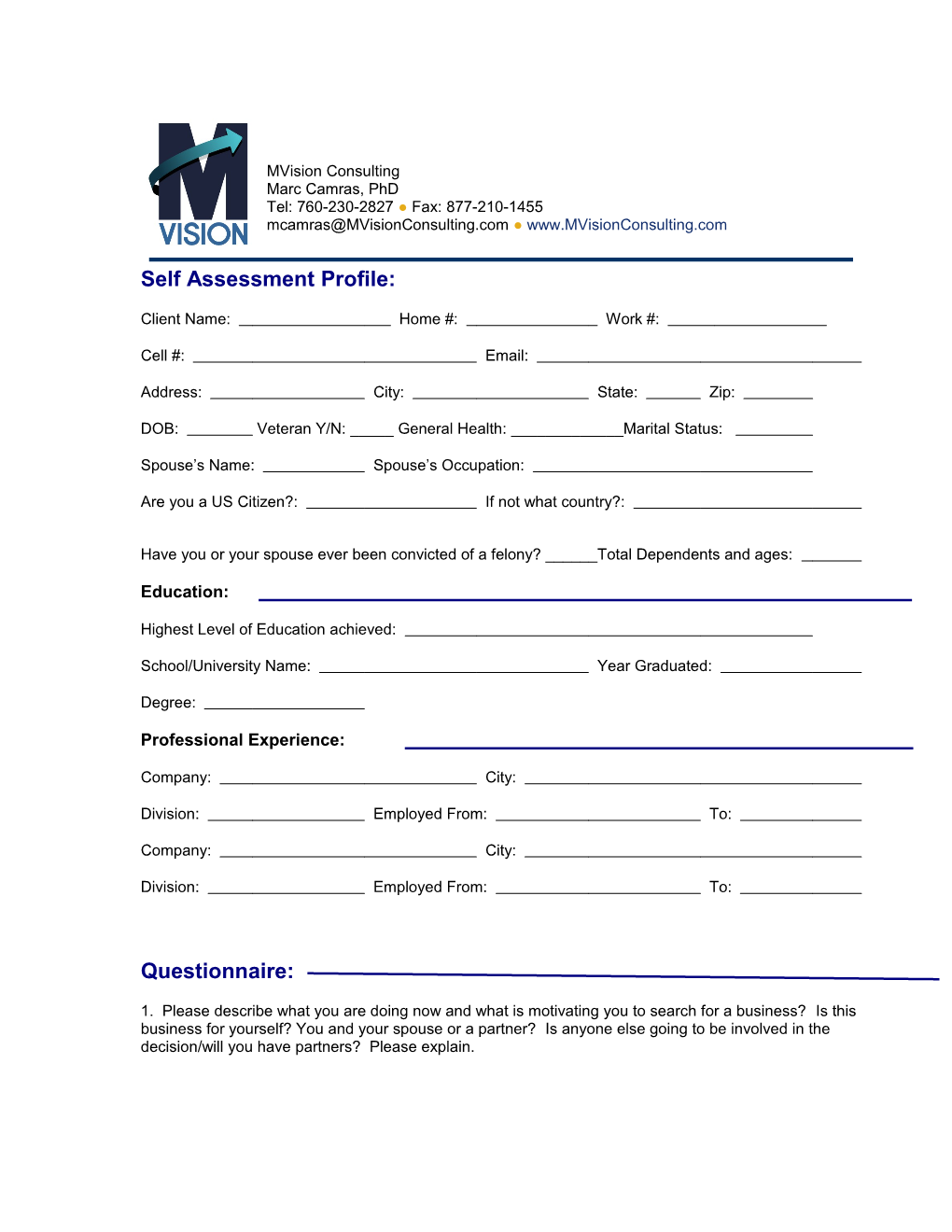 Self Assessment Profile