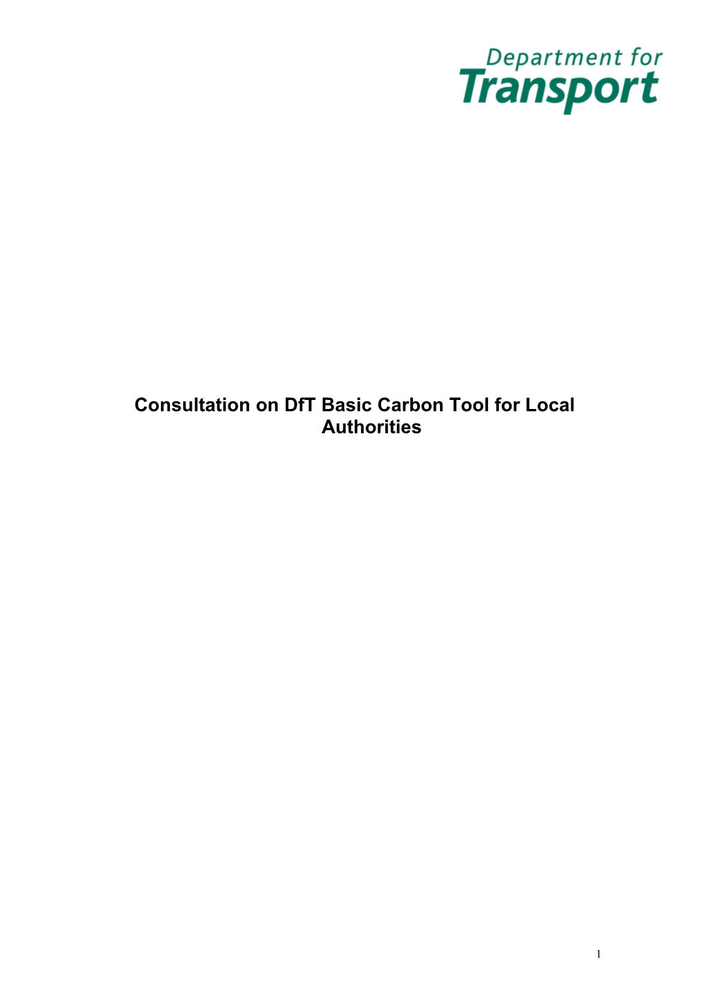 Consultation on Dft Basic Carbon Tool for Local Authorities