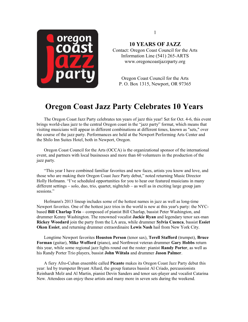 Contact: Oregon Coast Council for the Arts