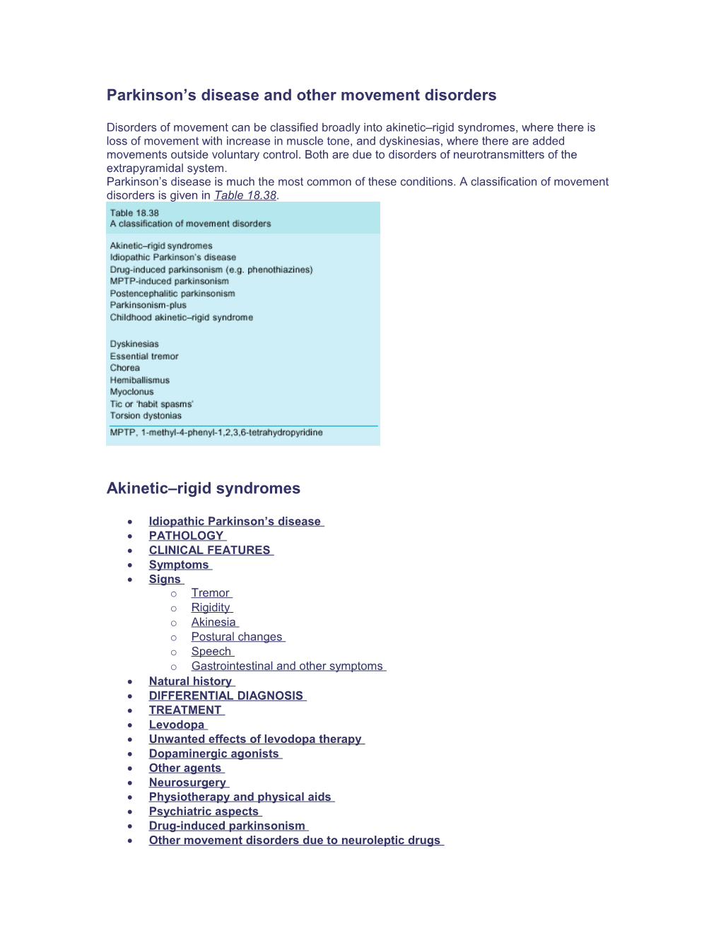 Parkinson S Disease and Other Movement Disorders