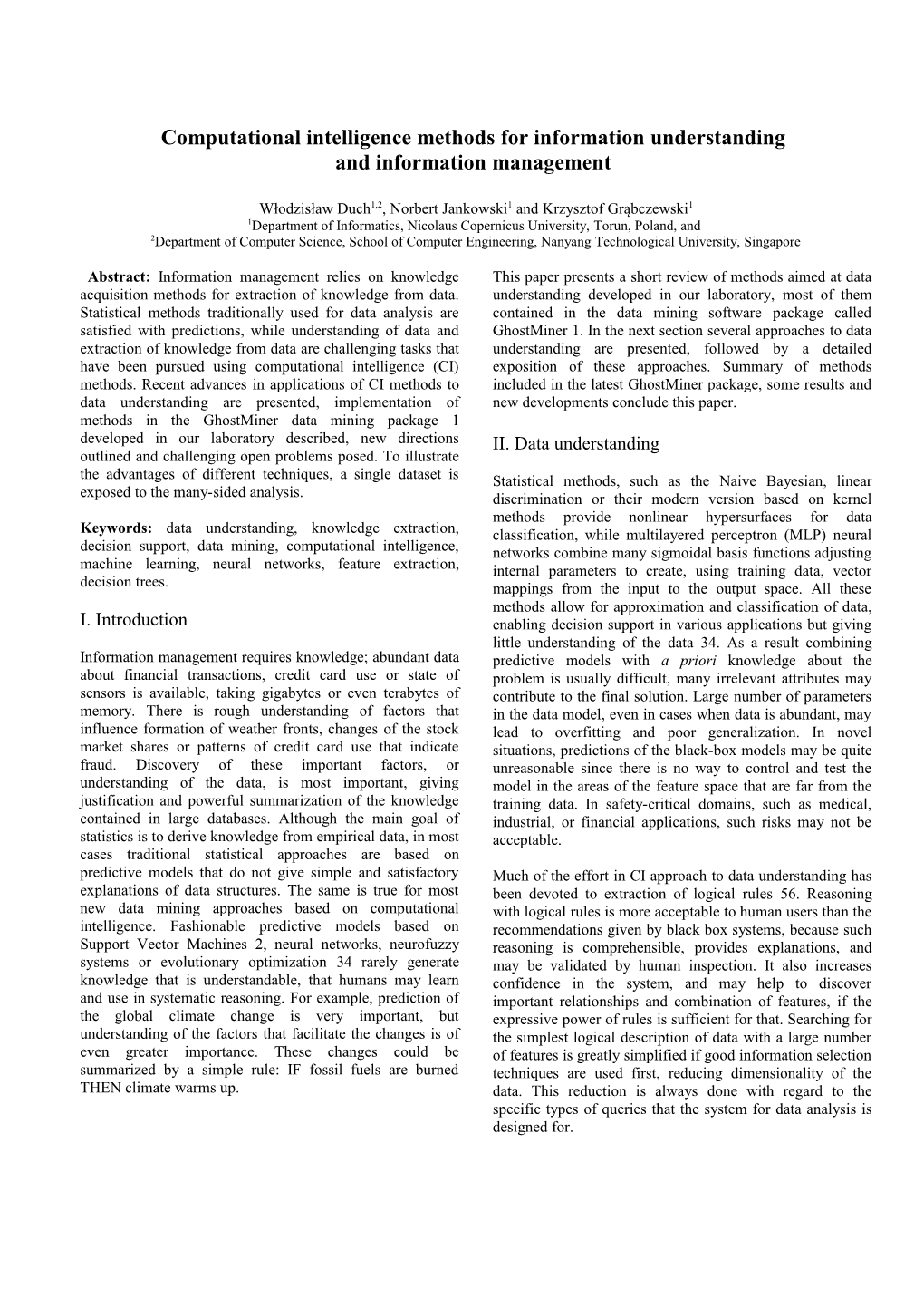 Computational Intellgience Methods for Information Understanding