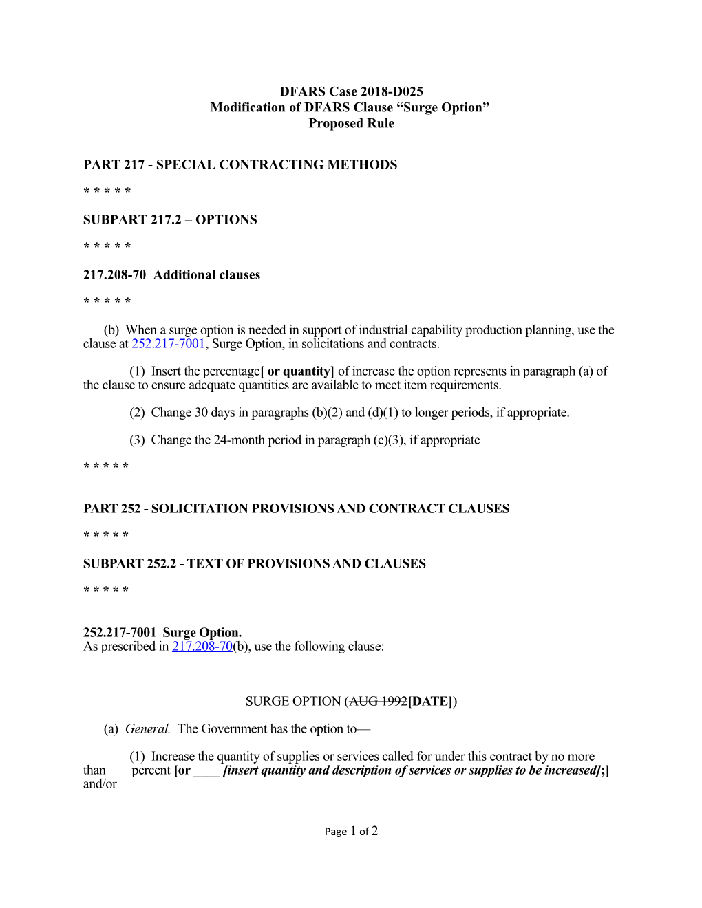 Modification of DFARS Clause Surge Option