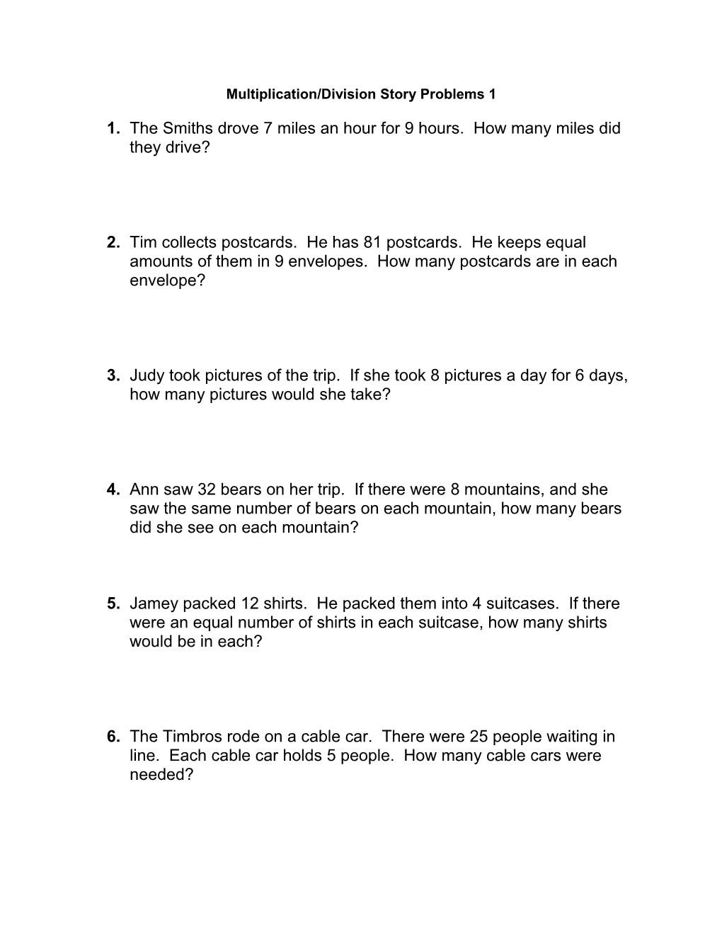 Multiplication/Division Story Problems 4