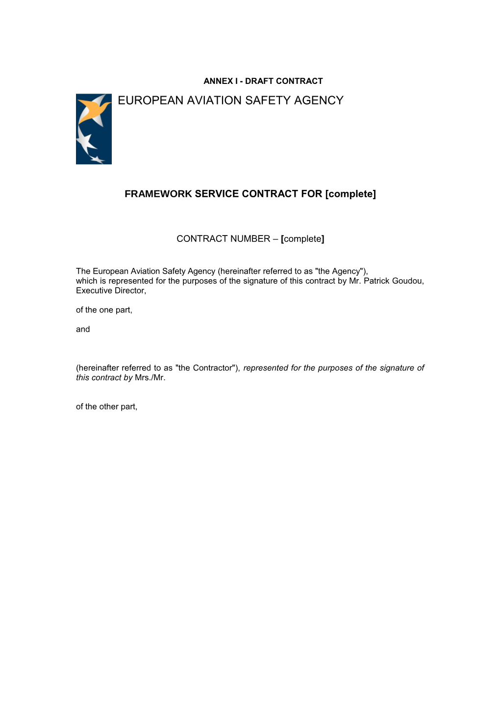 Annex I - Draft Contract
