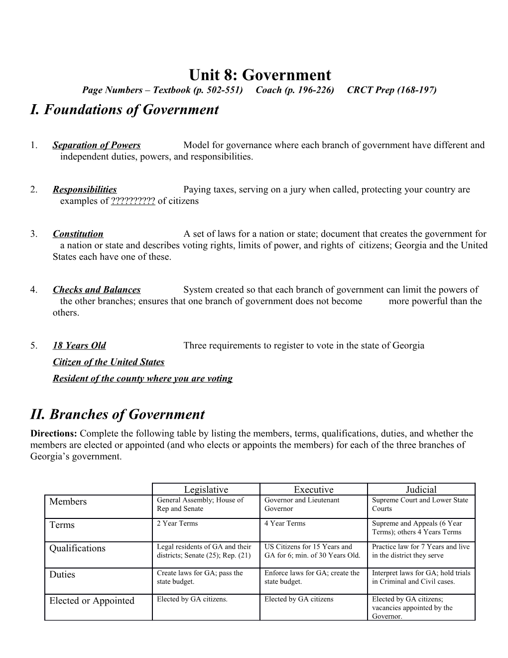 Page Numbers Textbook (P. 502-551) Coach (P. 196-226) CRCT Prep (168-197)