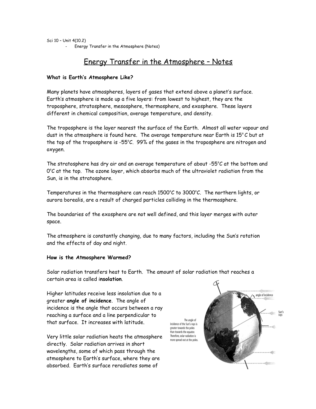 Energy Transfer in the Atmosphere(Notes)