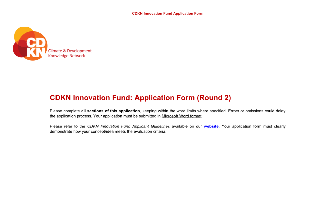 CDKN Innovation Fund: Application Form (Round 2)