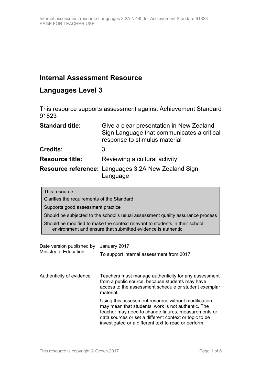 Level 3 NZSL Internal Assessment Resource
