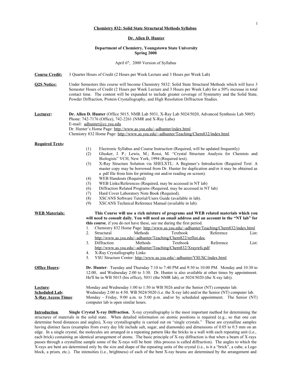 Chemistry 832: Solid State Structural Methods Syllabus