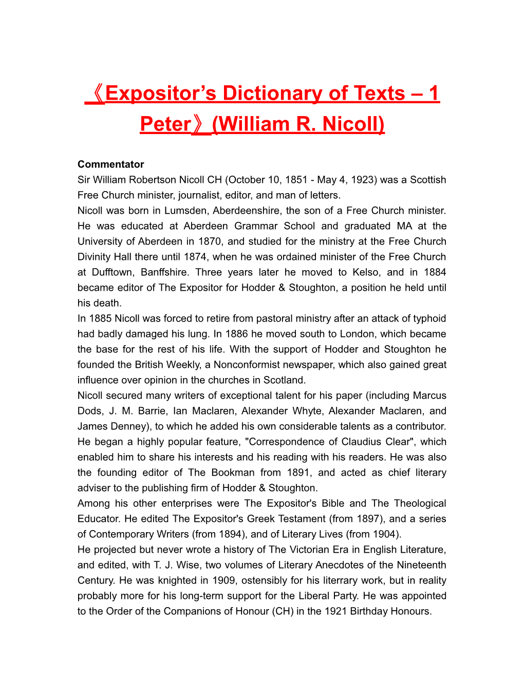Expositor S Dictionary of Texts 1 Peter (William R. Nicoll)