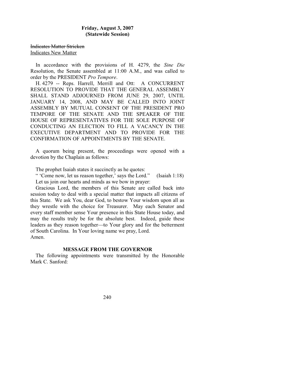 Senate Journal for Aug. 3, 2007 - South Carolina Legislature Online