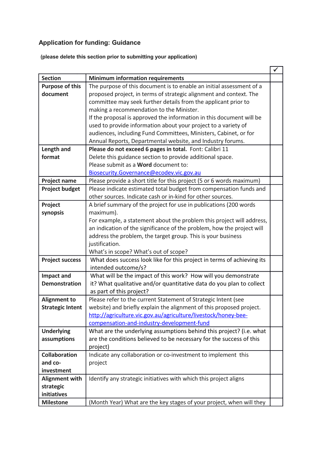 Application for Funding: Guidance