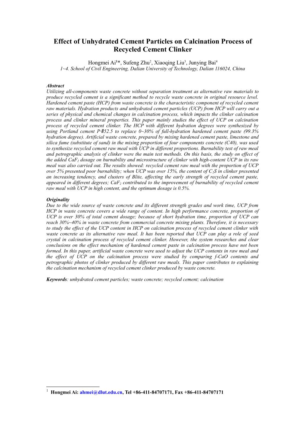 Effect of Unhydrated Cement Particles on Calcination Process of Recycled Cement Clinker