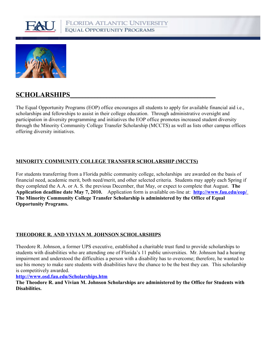 Minority Community College Transfer Scholarship (Mccts)