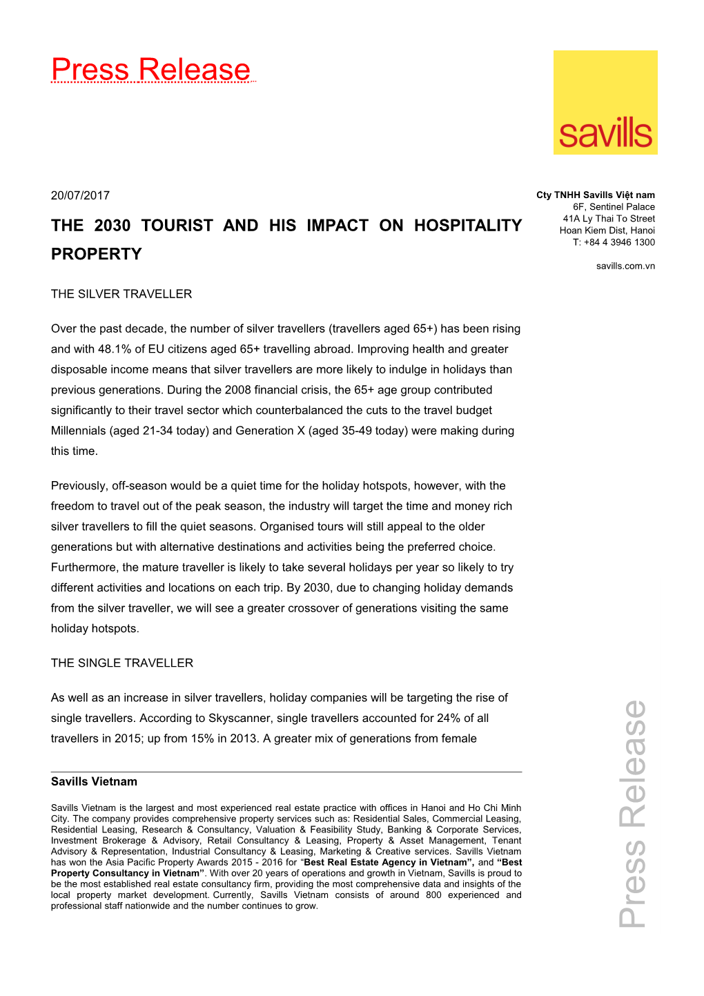 The 2030 Tourist and His Impact on Hospitality Property