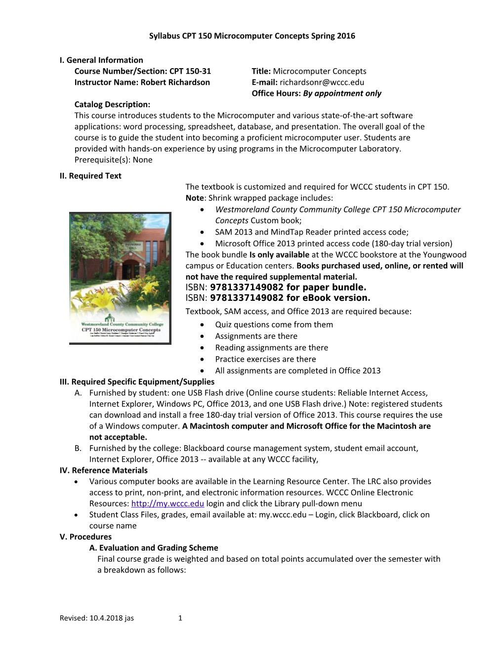 Syllabus CPT 150 Microcomputer Conceptsspring 2016