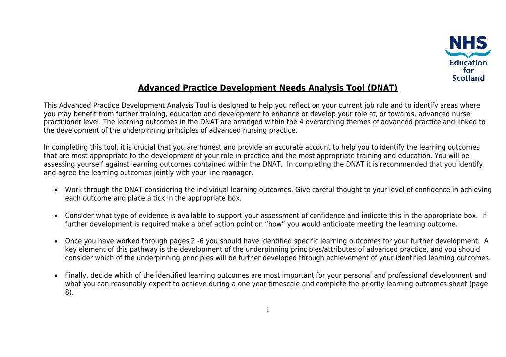 Advanced Practice Development Needs Analysis Tool (DNAT)