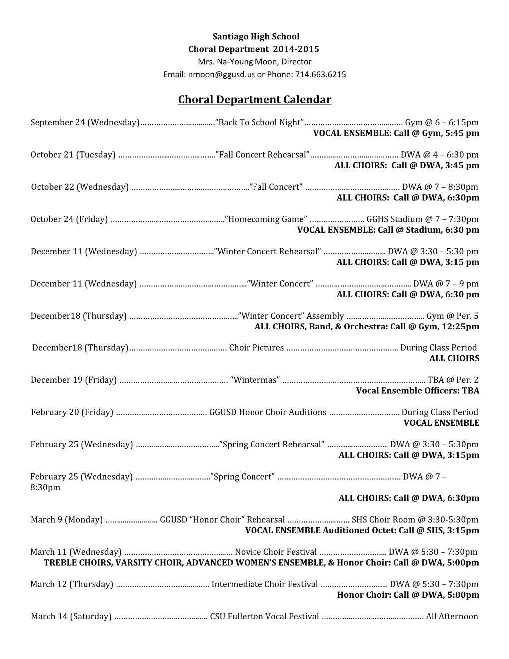 Choral Department 2014-2015