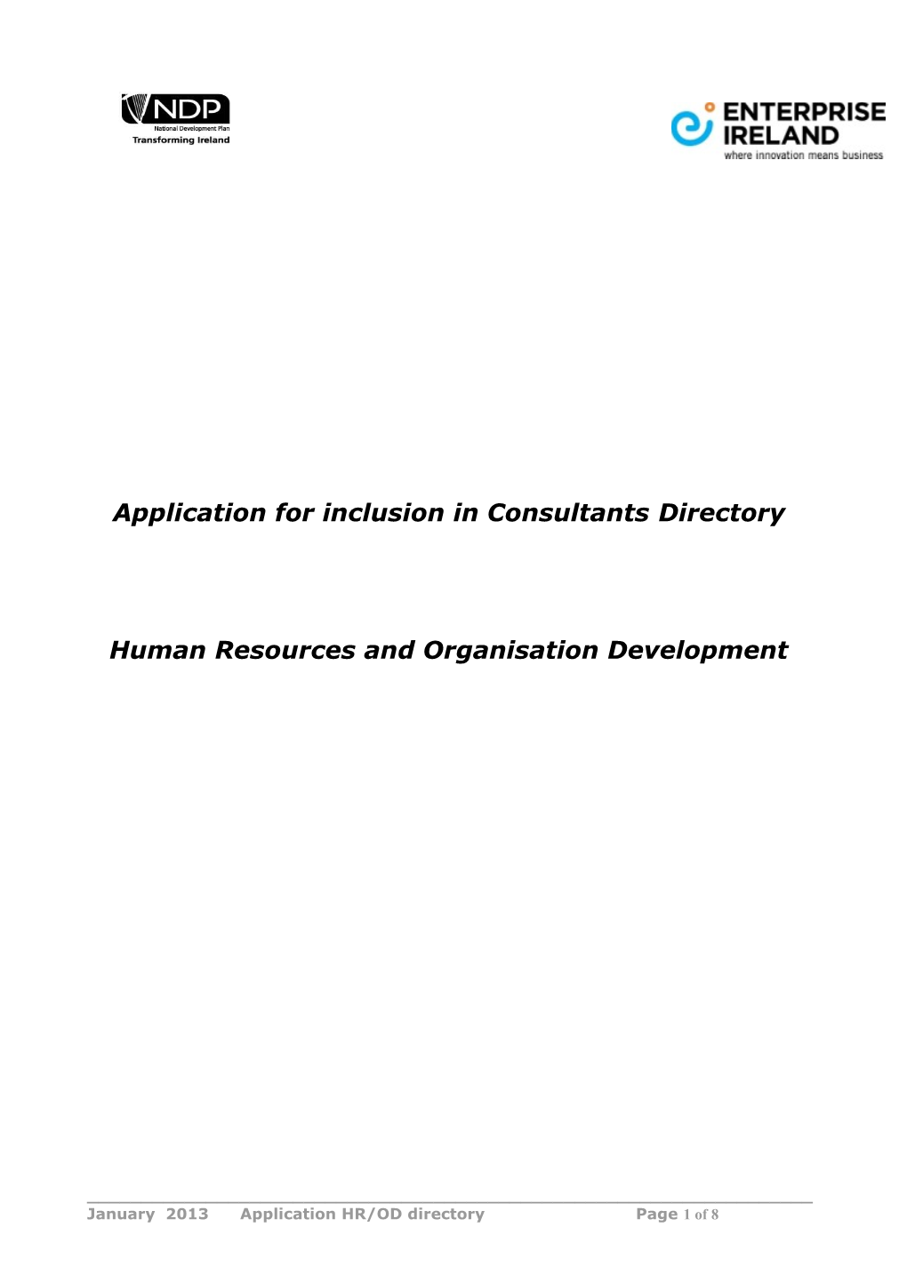 Application for Inclusion in Consultants Directory