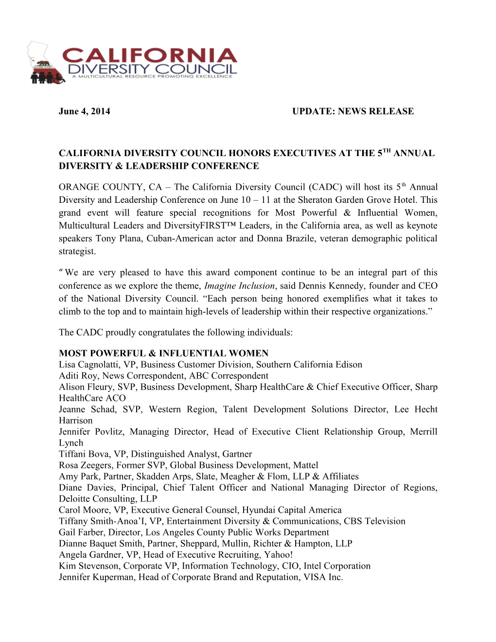 California Diversity Council Honors Executives at the 5Th Annual Diversity & Leadership