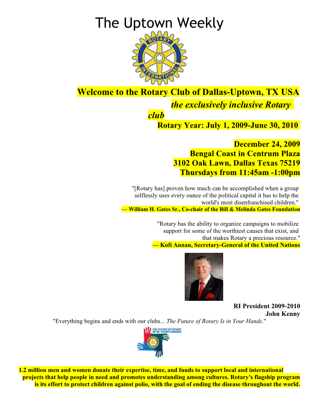 Welcome to the Rotary Club of Dallas-Uptown, TX USA s5