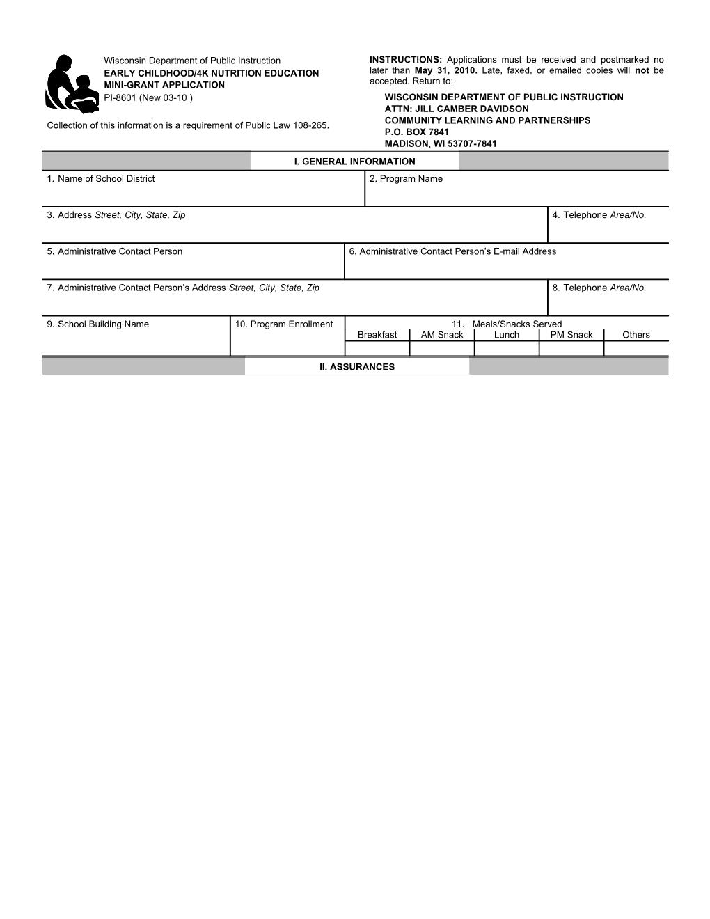 PI-8601 Early Childhood / 4K Nutrition Education Mini-Grant Application