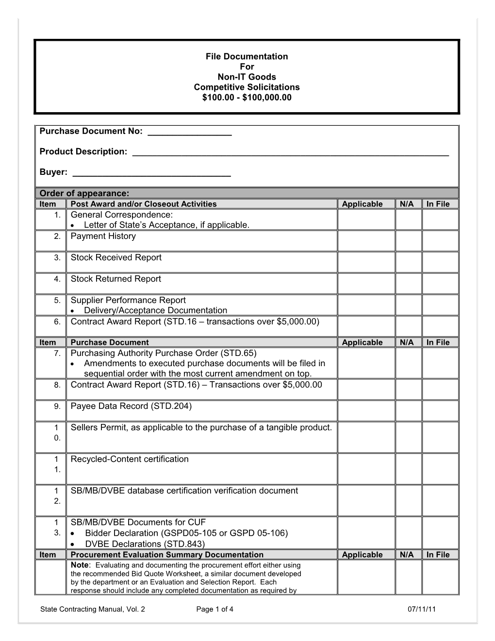 Order of Appearance in Procurement Audit File