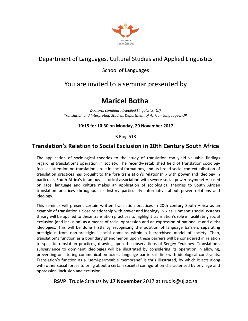 Department of Languages, Cultural Studies and Applied Linguistics