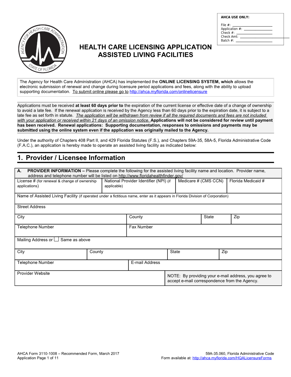 Health Care Licensing Application