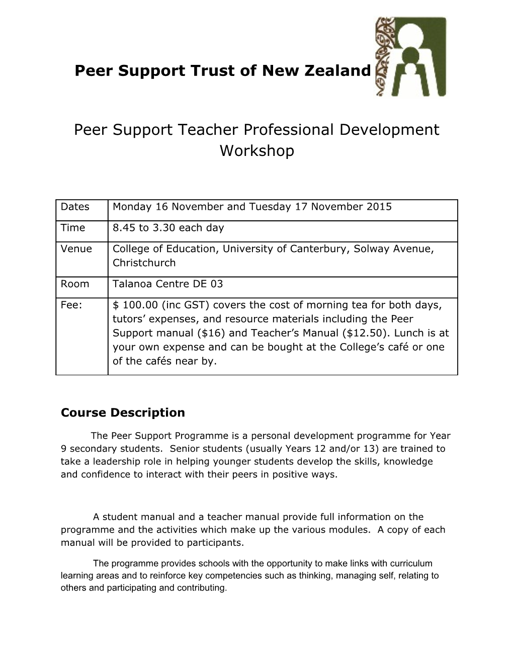 Peer Support Teacher Professional Development Workshop