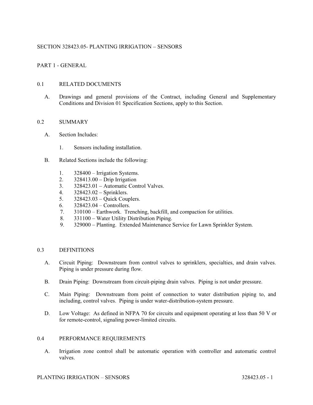 Section 328423.05- Planting Irrigation Sensors