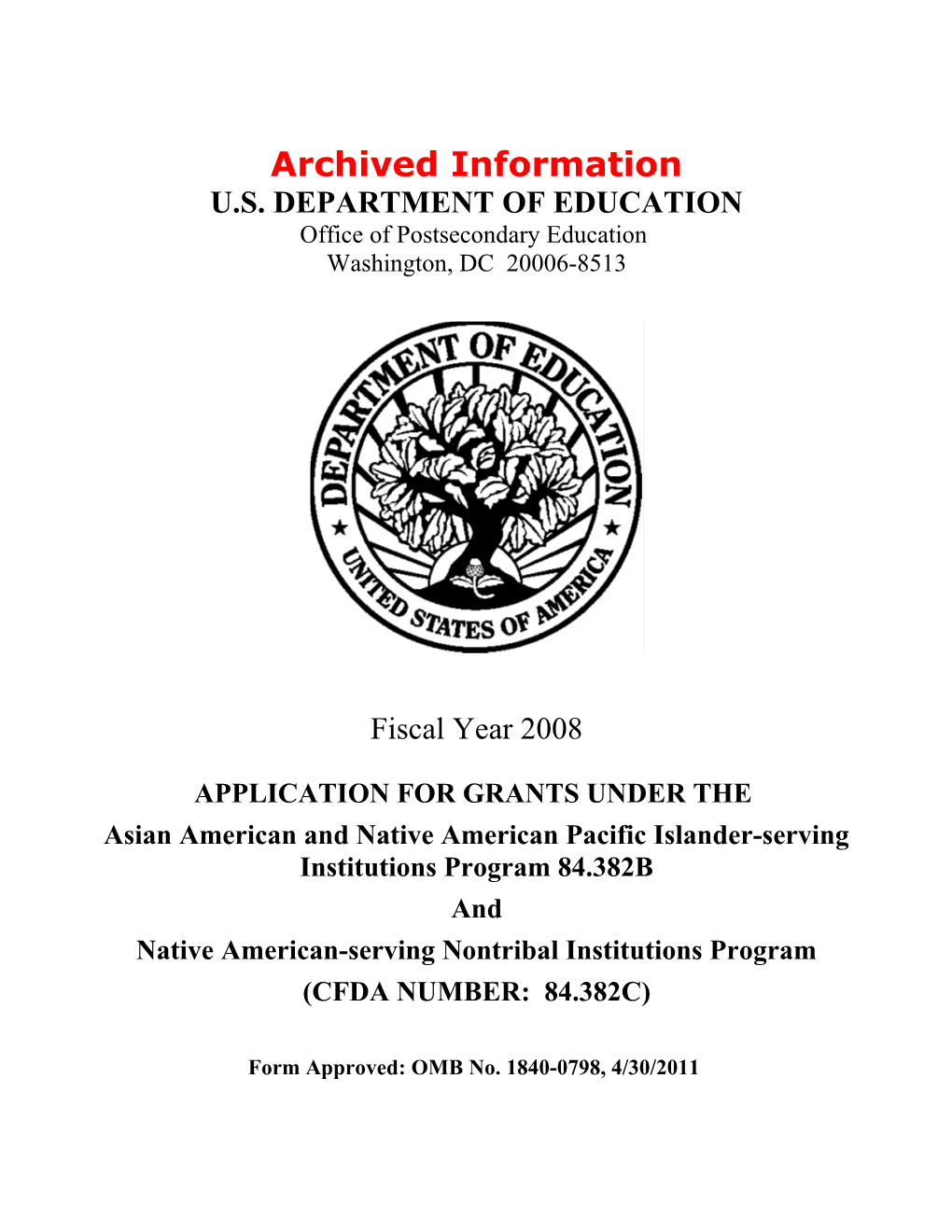 Archived: FY 2008 Application for the Asian American and Native American Pacific