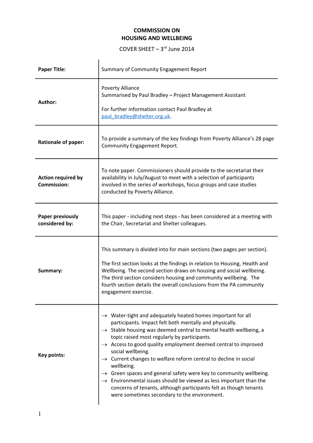 Housing and Wellbeing