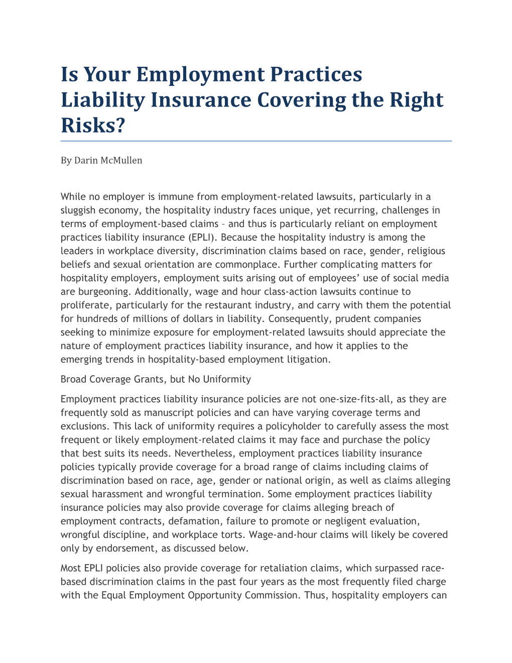 Is Your Employment Practices Liability Insurance Covering the Right Risks?